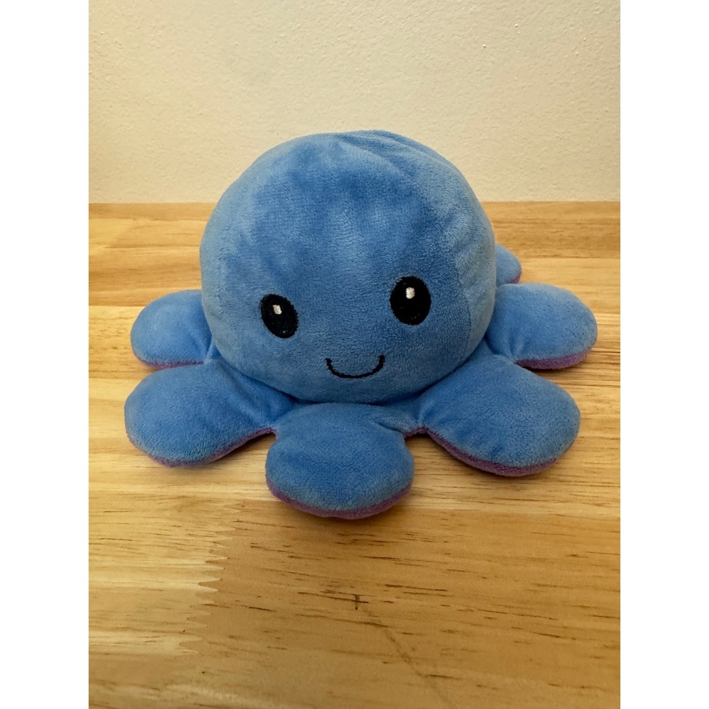 Reversible Octopus Plushie Blue and Purple Happy Grumpy Mood Toy Plush